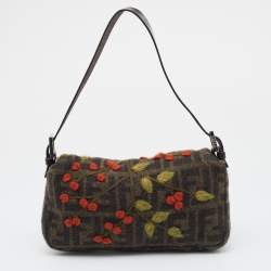 Fendi Black/Grey Zucca Wool And Leather Embroidered Baguette