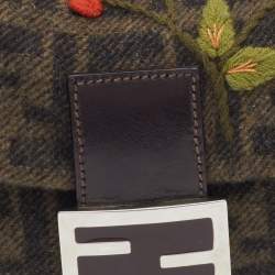 Fendi Black/Grey Zucca Wool And Leather Embroidered Baguette