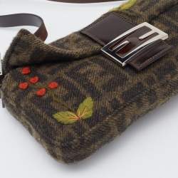 Fendi Black/Grey Zucca Wool And Leather Embroidered Baguette