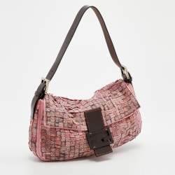 Fendi Pink Satin And Leather Beaded Baguette 