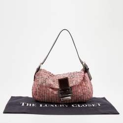 Fendi Pink Satin And Leather Beaded Baguette 