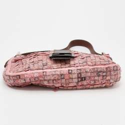 Fendi Pink Satin And Leather Beaded Baguette 