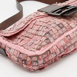 Fendi Pink Satin And Leather Beaded Baguette 