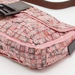 Fendi Pink Satin And Leather Beaded Baguette 