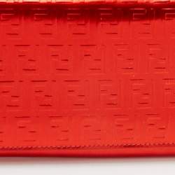 Pre Owned Fendi Red Zucchino Patent Leather Flap Wallet