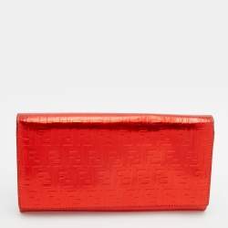 Fendi Red Zucchino Patent Leather Flap Wallet