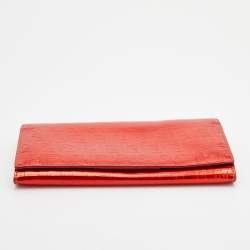 Pre Owned Fendi Red Zucchino Patent Leather Flap Wallet