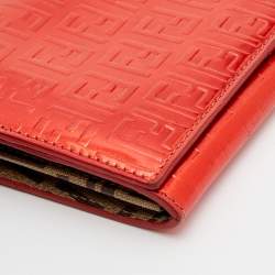Pre Owned Fendi Red Zucchino Patent Leather Flap Wallet