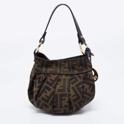 Pre Owned Fendi Tobacco Zucca Canvas Mini Chef Hobo