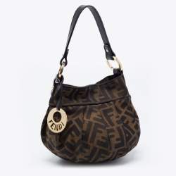Pre Owned Fendi Tobacco Zucca Canvas Mini Chef Hobo