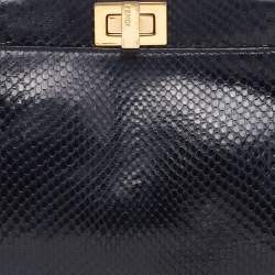 Pre Owned Fendi Black Python Mini Peekaboo Top Handle Bag