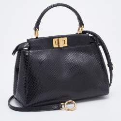 Pre Owned Fendi Black Python Mini Peekaboo Top Handle Bag