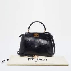 Pre Owned Fendi Black Python Mini Peekaboo Top Handle Bag