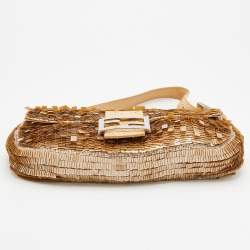 Fendi Beige Sequins And Python Baguette Bag