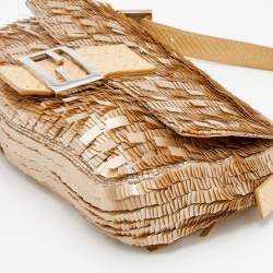 Fendi Beige Sequins And Python Baguette Bag
