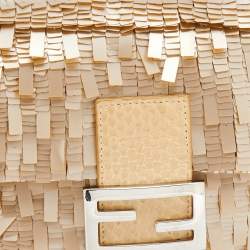 Fendi Beige Sequins And Python Baguette Bag