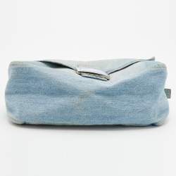 Pre Owned Fendi Blue Denim And Ostrich Leather Mama Forever Baguette Bag