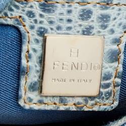 Pre Owned Fendi Blue Denim And Ostrich Leather Mama Forever Baguette Bag
