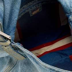 Pre Owned Fendi Blue Denim And Ostrich Leather Mama Forever Baguette Bag