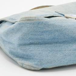 Pre Owned Fendi Blue Denim And Ostrich Leather Mama Forever Baguette Bag