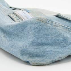 Pre Owned Fendi Blue Denim And Ostrich Leather Mama Forever Baguette Bag