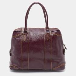 Pre Owned Fendi Burgundy Textured Patent Leather Patent B Mix Satchel