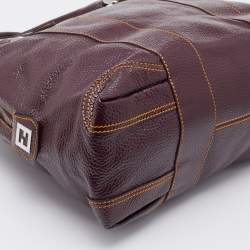 Pre Owned Fendi Burgundy Textured Patent Leather Patent B Mix Satchel