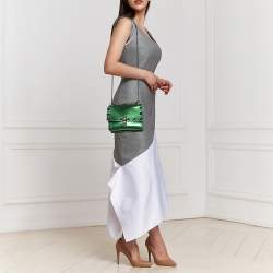 Pre Owned Fendi Metallic Green Leather Small Scalloped Kan I Shoulder Bag