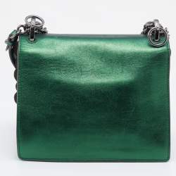 Pre Owned Fendi Metallic Green Leather Small Scalloped Kan I Shoulder Bag