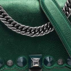 Pre Owned Fendi Metallic Green Leather Small Scalloped Kan I Shoulder Bag