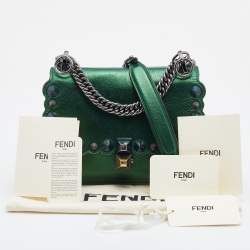 Pre Owned Fendi Metallic Green Leather Small Scalloped Kan I Shoulder Bag