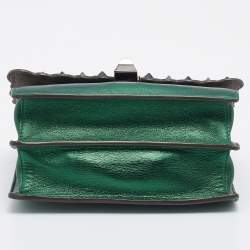 Pre Owned Fendi Metallic Green Leather Small Scalloped Kan I Shoulder Bag