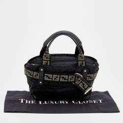 Pre Owned Fendi Black Zucca Fabric And Leather Zip Code Shoulder Bag