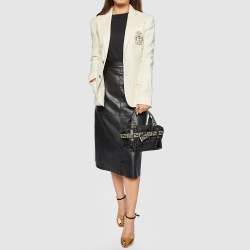 Pre Owned Fendi Black Zucca Fabric And Leather Zip Code Shoulder Bag