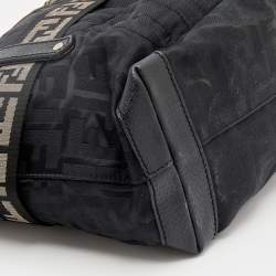 Pre Owned Fendi Black Zucca Fabric And Leather Zip Code Shoulder Bag