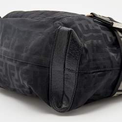 Pre Owned Fendi Black Zucca Fabric And Leather Zip Code Shoulder Bag