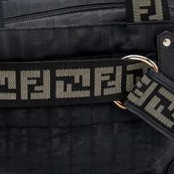 Pre Owned Fendi Black Zucca Fabric And Leather Zip Code Shoulder Bag