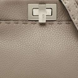 Pre Owned Fendi Beige Selleria Leather and Python Mini Peekaboo Top Handle Bag