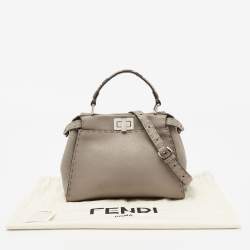 Pre Owned Fendi Beige Selleria Leather and Python Mini Peekaboo Top Handle Bag