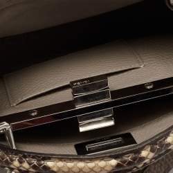 Pre Owned Fendi Beige Selleria Leather and Python Mini Peekaboo Top Handle Bag