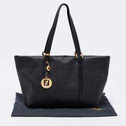 Pre Owned Fend Black Zucchino Coated Canvas and Leather Superstar Shopper Tote