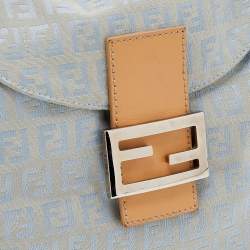 Fendi Blue/Beige Zucchino Canvas and Leather Mama Baguette Bag