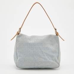 Fendi Blue/Beige Zucchino Canvas and Leather Mama Baguette Bag