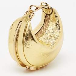 Pre Owned Fendi Metallic Gold Leather Nano Fendigraphy Pouch