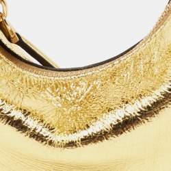 Pre Owned Fendi Metallic Gold Leather Nano Fendigraphy Pouch