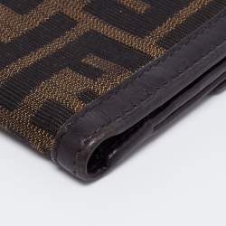Pre Owned Fendi Tobacco Zucca Canvas and Leather French Compact Wallet