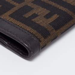 Pre Owned Fendi Tobacco Zucca Canvas and Leather French Compact Wallet