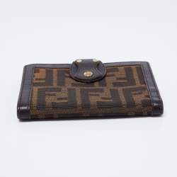 Pre Owned Fendi Tobacco Zucca Canvas and Leather French Compact Wallet