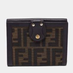 Pre Owned Fendi Tobacco Zucca Canvas and Leather French Compact Wallet