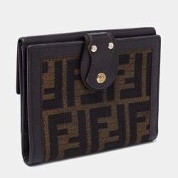 Pre Owned Fendi Tobacco Zucca Canvas and Leather French Compact Wallet